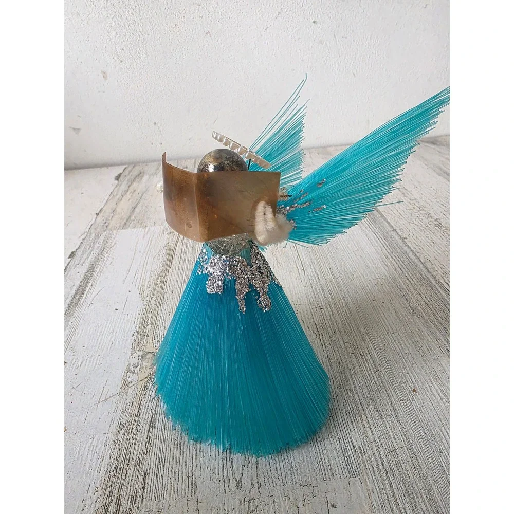 Vintage mercury glass angel cherub choir figurine Xmas blue tree topper